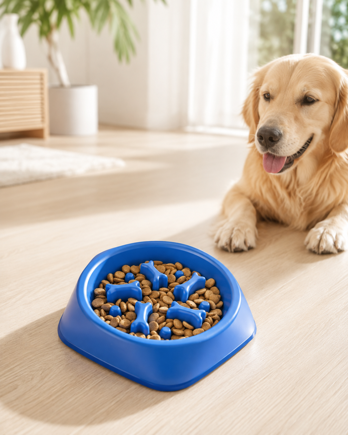 Comedero come lento antiansiedad para perros, color azul